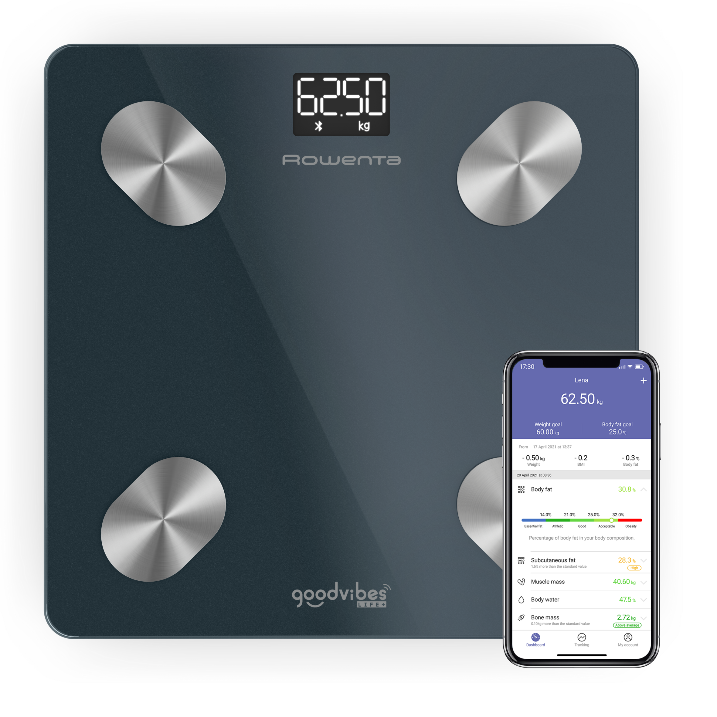 Goodvibes LIFE +, Báscula digital, Aplicación conectada, Negra  