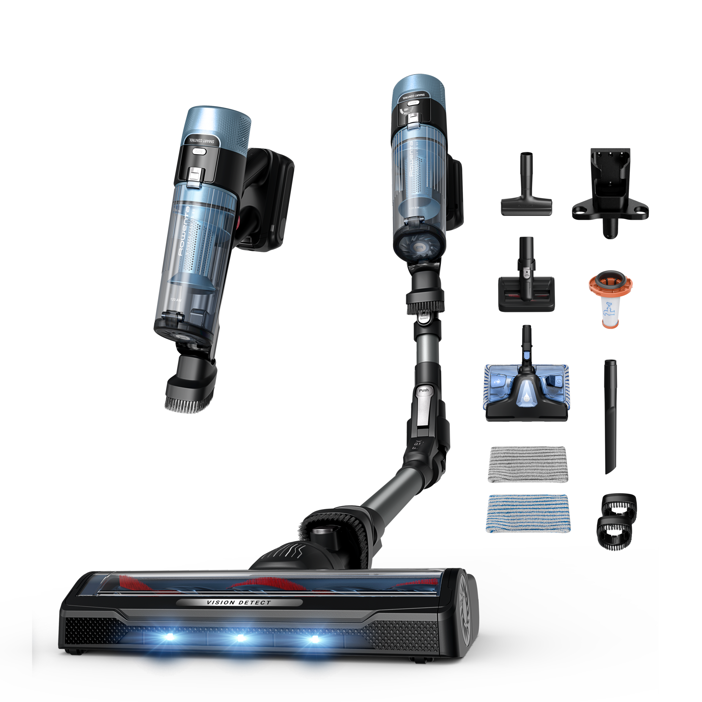 X-Force Flex 10.80 de Rowenta, Aspiradora Sin Cable, Limpieza Profunda, 120 AW, con LEDs azules, Modelo Animal Aqua