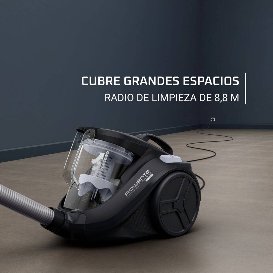 Compact Power Cyclonic de Rowenta, Aspiradora sin bolsa, kit clásico, filtración avanzada, gran recogida de polvo, compacta RO3725EA