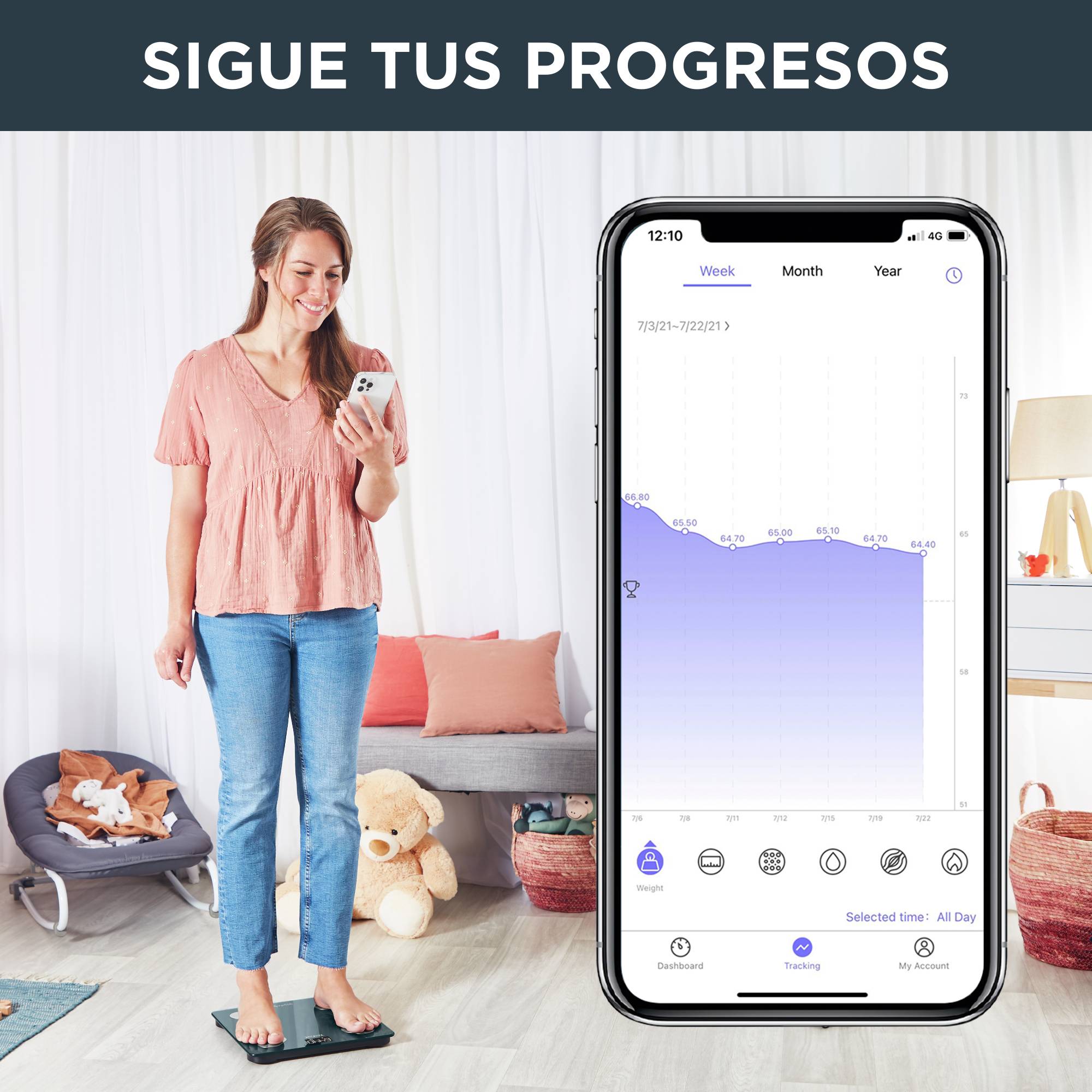 Goodvibes LIFE +, Báscula digital, Aplicación conectada, Negra