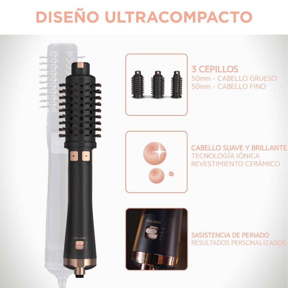 Virtuose Brush Ultimate Experience, Cepillo de aire, Moldea, 3 cabezales