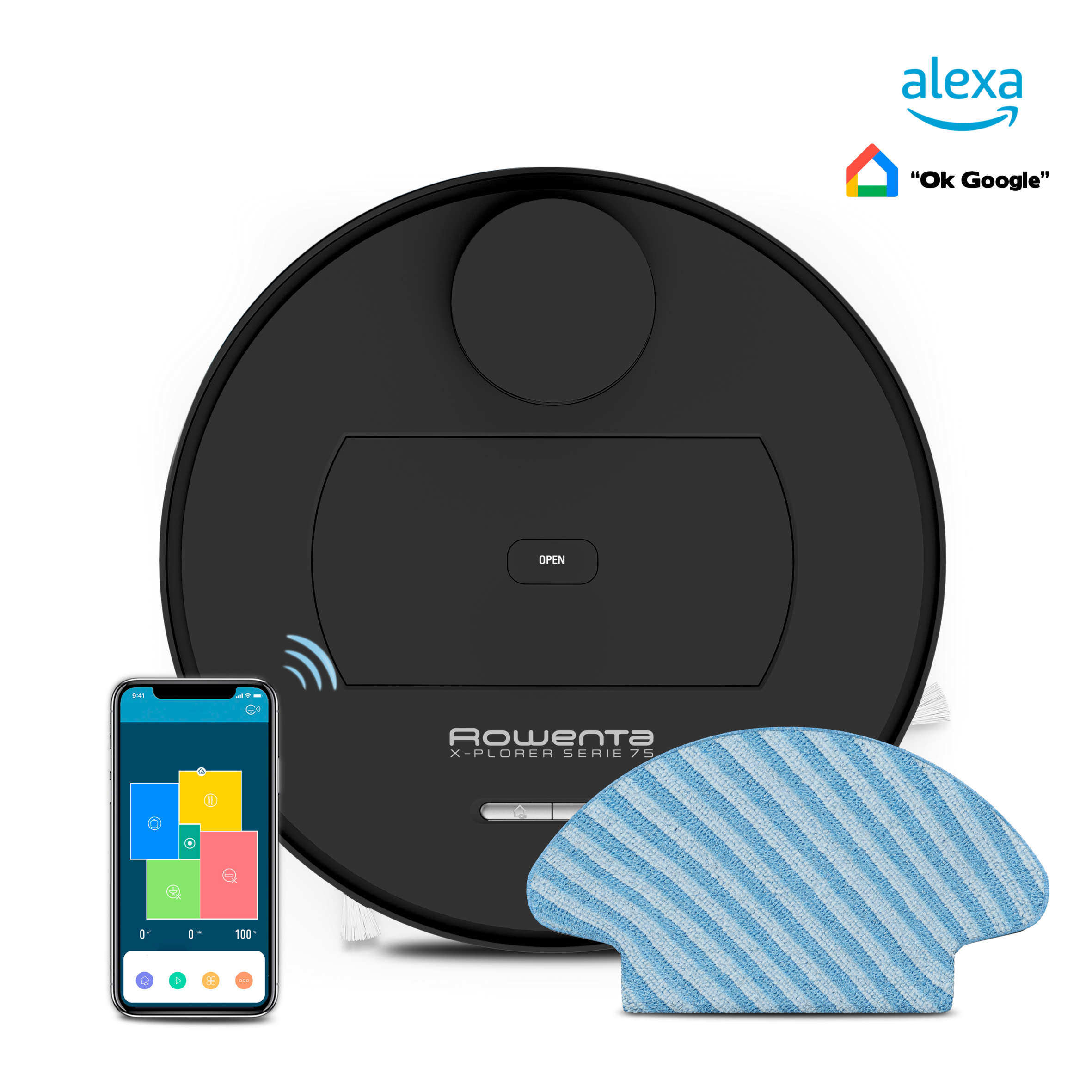 X-plorer Serie 75 de Rowenta, navegación ultraprecisa, ajustes personalizados, limpieza 4 en 1, modelo para pelo animal, compatible con smartphone y asistente de voz, app gratis para móviles