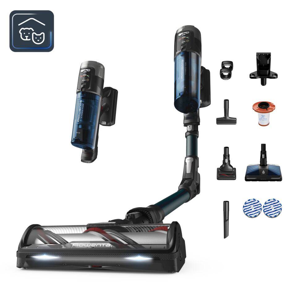 X-Force Flex 13.60 de Rowenta, Aspiradora escoba sin cable, 2 en 1, 60 min de autonomía, Modelo Animal Aqua, 150 airwatts, Potencia de limpieza extrema