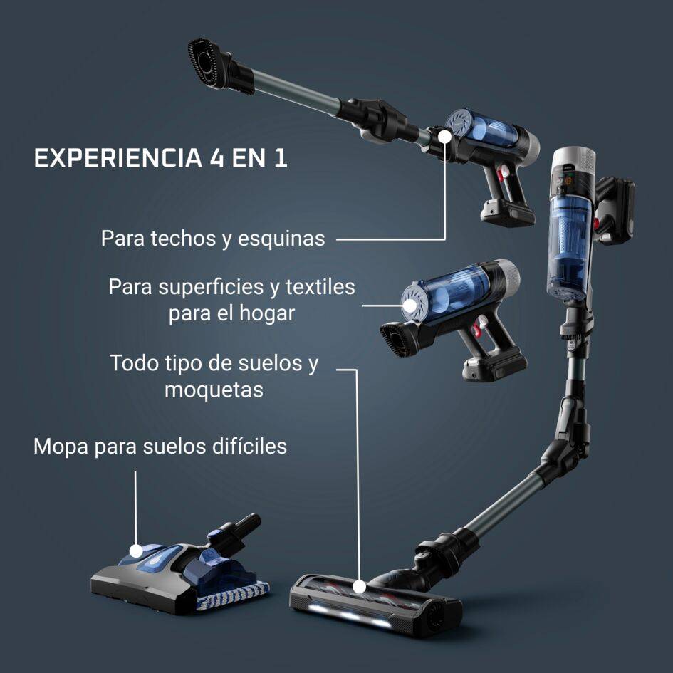 X-Force Flex 9.60, Potencia de 100 Airwatts, gran autonomía de hasta 45 min,1,1 kg en la mano, aspira y friega a la vez, tecnología flex, pantalla Smart Control