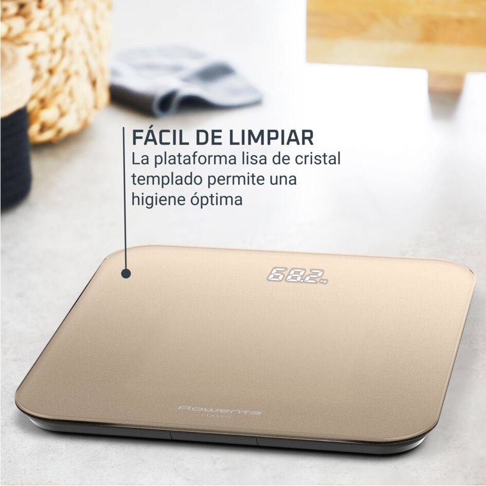 Classic de Rowenta, Báscula de baño, Pantalla invisible de fácil lectura, 180&nbsp;kg de capacidad, Dorada