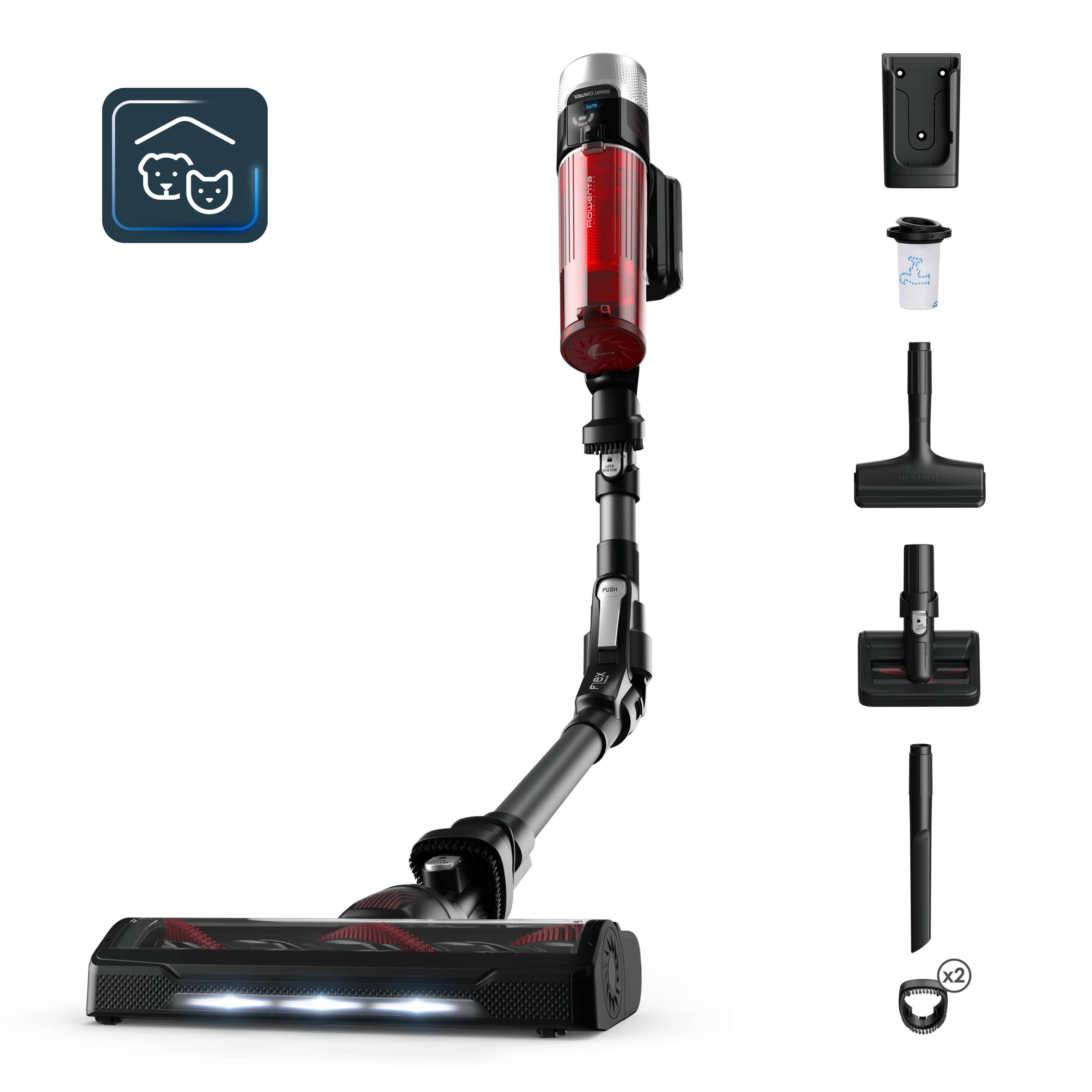 X-Force Flex 9.60 de Rowenta, Aspiradora escoba sin cable, 100 airwatts, 1,1 kg en mano, Autonomía de 45 minutos, Animal Care