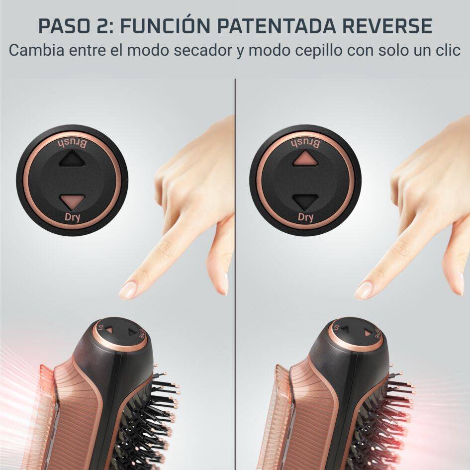 Reverso de Rowenta, Secador de pelo y cepillo de aire caliente 2 en 1, Peinado y Presecado Óptimos, Función Care, Color Negro