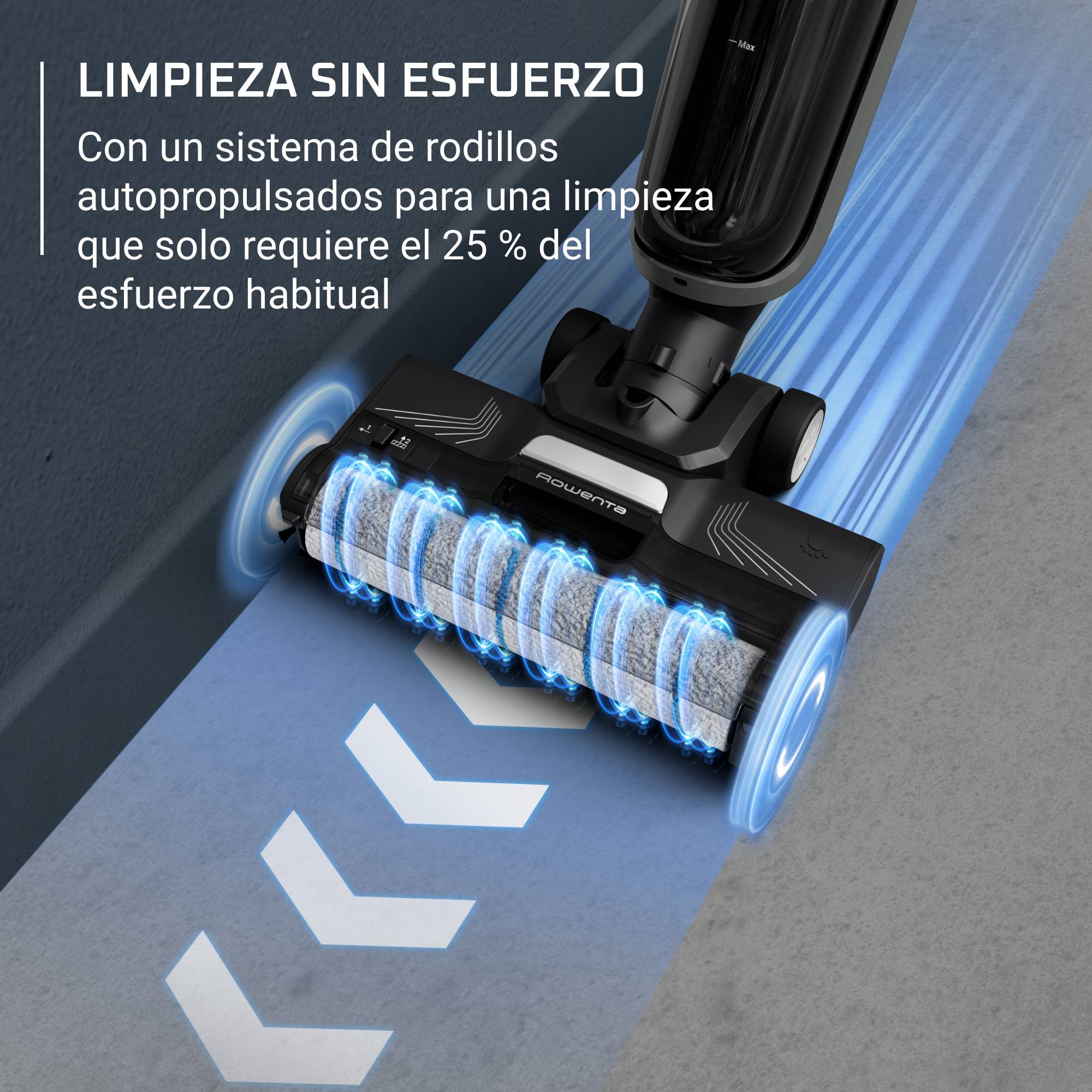 X-Clean 4 de Rowenta, Fregona Eléctrica Sin Cable, 2 en 1 Aspira y Friega a la vez, 200 W, Pantalla De Control Inteligente, 10kPA, Ajuste Automático De Limpieza: Eco, Auto Y Max