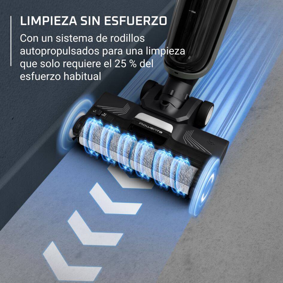 X-Clean 4 de Rowenta, Fregona Eléctrica Sin Cable, 2 en 1 Aspira y Friega a la vez, 200 W, Pantalla De Control Inteligente, 10kPA, Ajuste Automático De Limpieza: Eco, Auto Y Max
