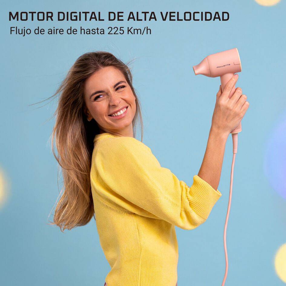 Blumia de Rowenta, Secador de pelo, Motor digital de alta velocidad, 350 g, Secado Rápido, Compacto, Rosa