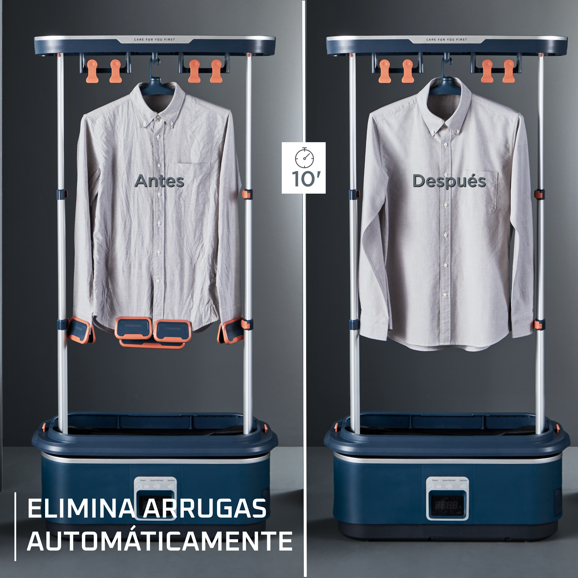 Care For You First de Rowenta, Solución de planchado automática, Elimina arrugas y olores, Desinfecta, Compacto