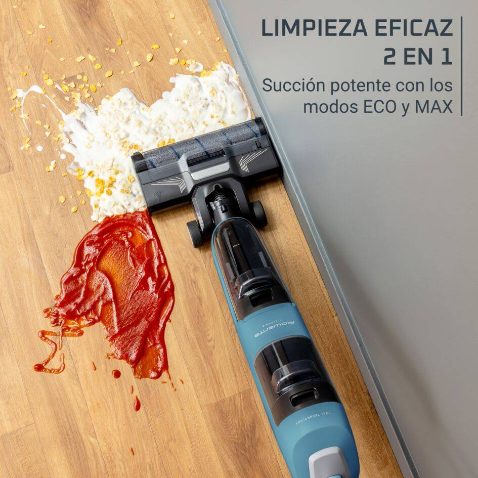 X-Clean 2 de Rowenta, Fregona eléctrica, tecnología wet & dry 2 en 1, modos ECO/MAX, ligera, limpieza de bordes, autolimpieza