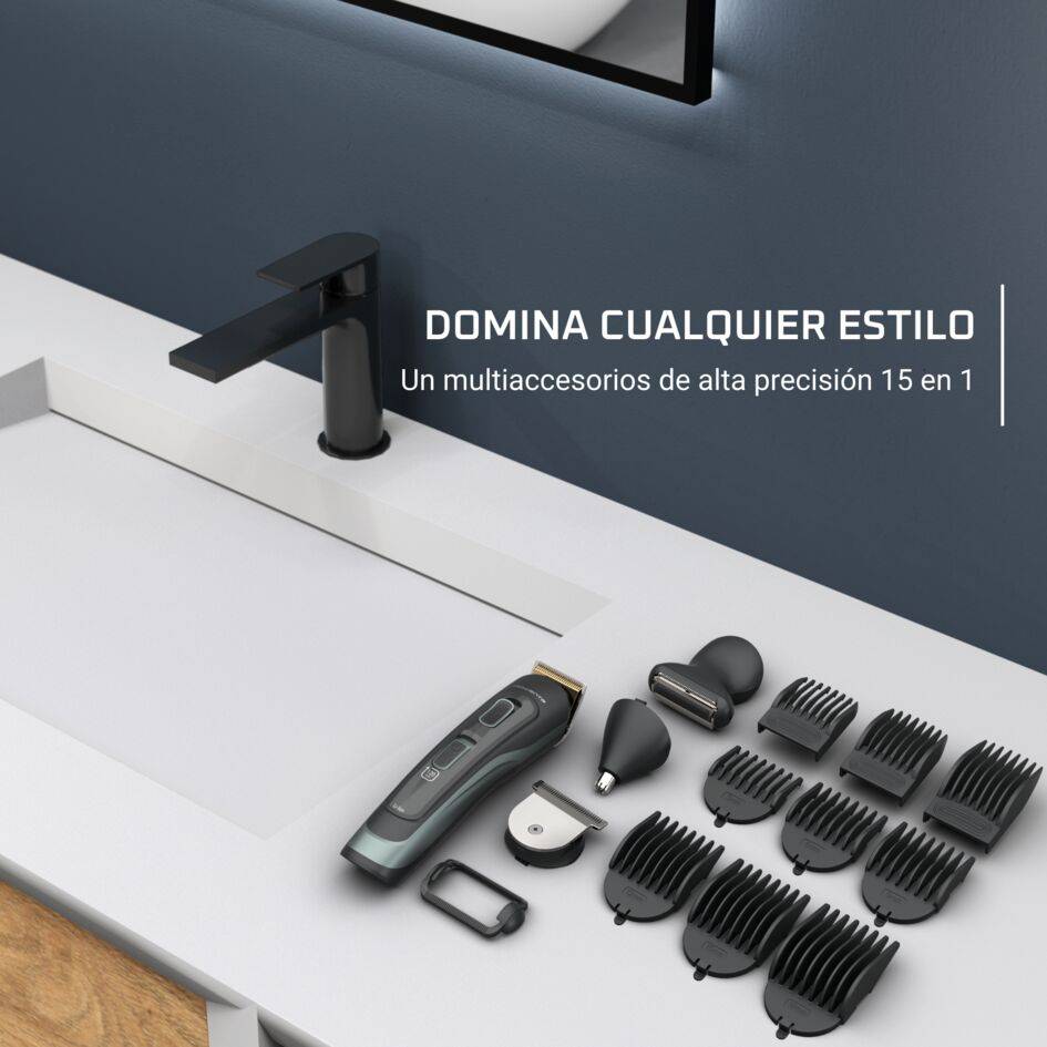 Selectium 15 en 1, Multiaccesorios para hombre, Cuchillas autoafilables, Alta precisión, A prueba de agua, 120 minutos de Autonomía