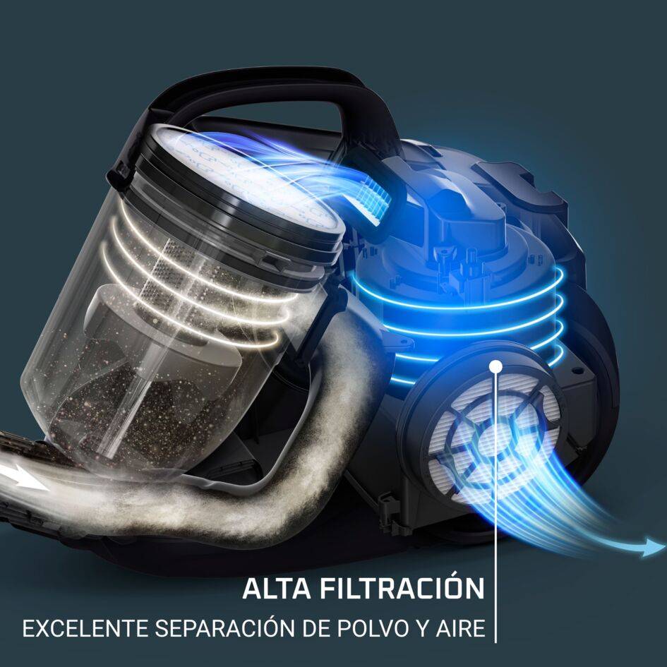 Compact Power Cyclonic de Rowenta, Aspiradora sin bolsa, kit clásico, filtración avanzada, gran recogida de polvo, compacta RO3725EA