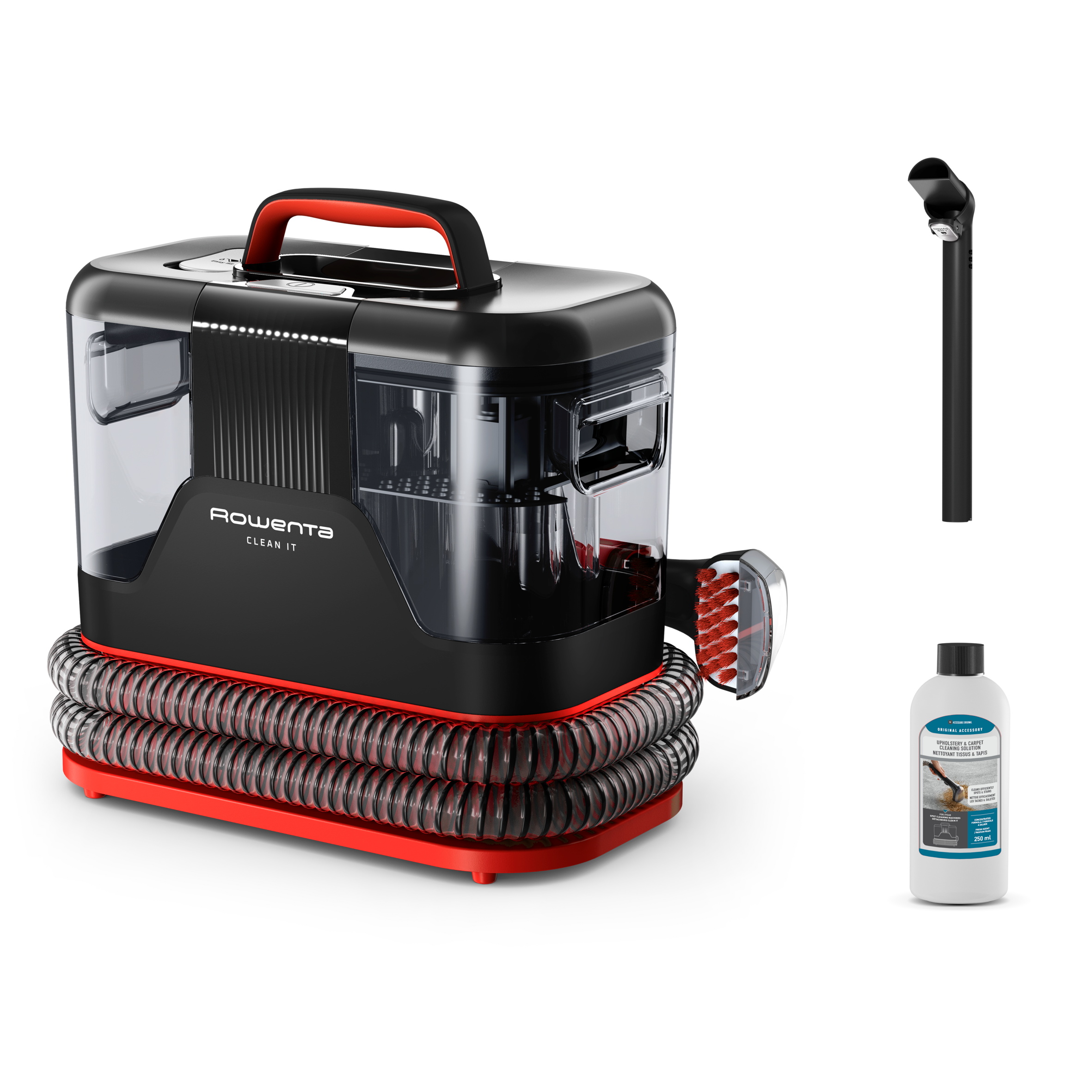 Clean It de Rowenta, Aspirador de tapicerías, Limpieza rápida de derrames y manchas, hasta 12,5&nbsp;kPa, 400&nbsp;W, Incluye sistema de autolimpieza, Naranja