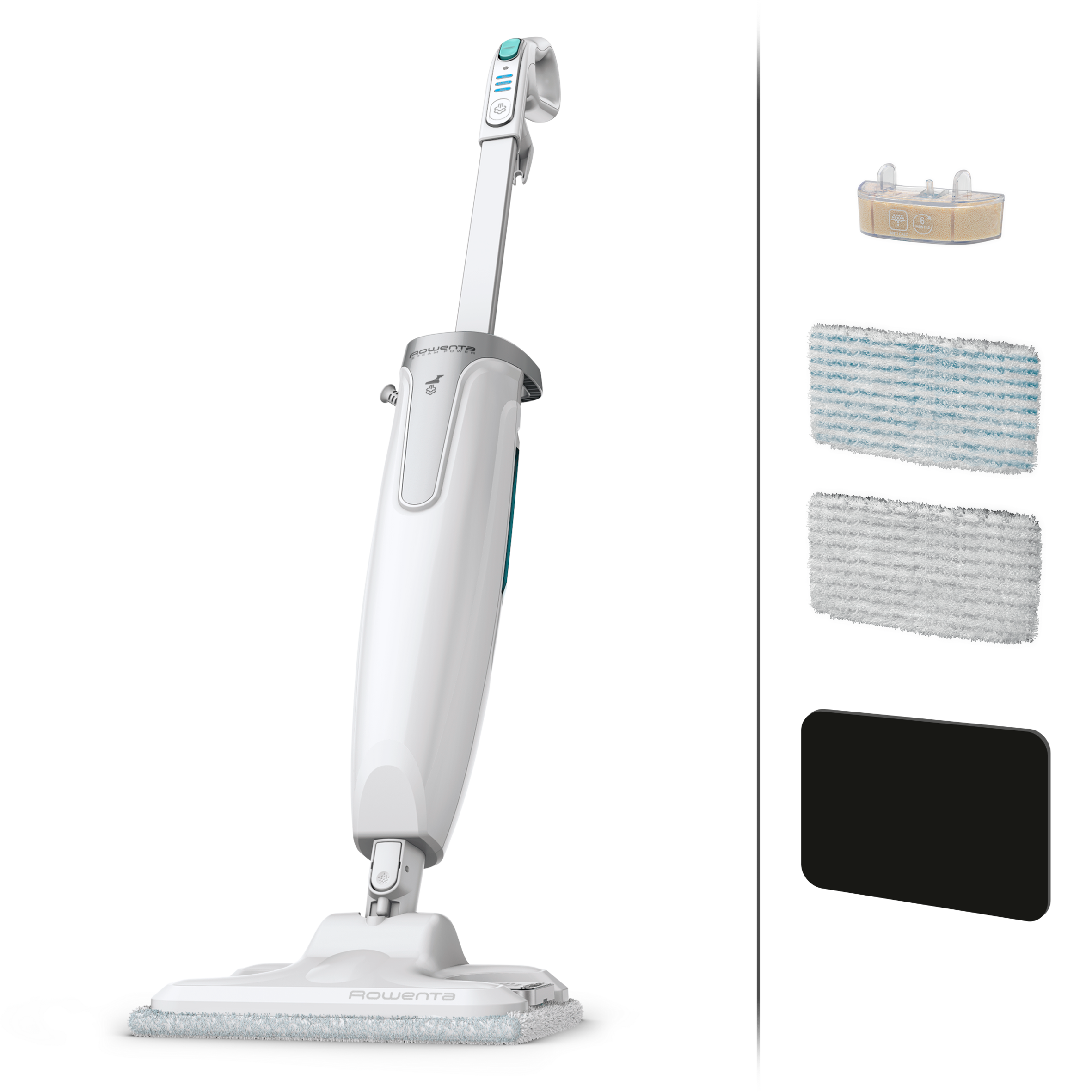 Steam Power, mopa de vapor, blanco y plateado