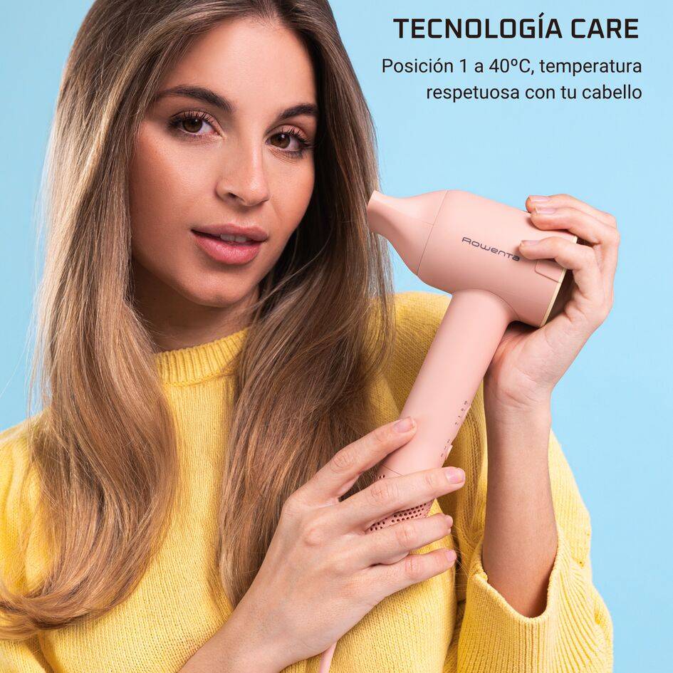 Blumia de Rowenta, Secador de pelo, Motor digital de alta velocidad, 350 g, Secado Rápido, Compacto, Rosa