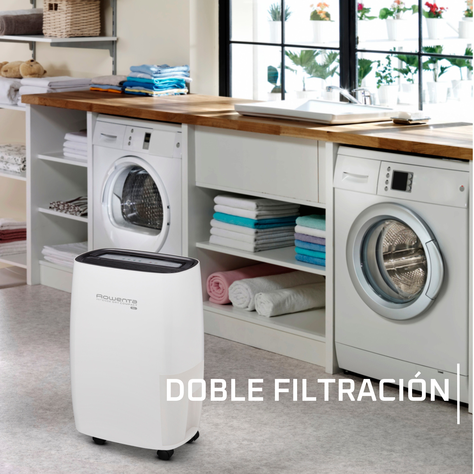 Intense Dry Compact, Deshumidificador, 16 L - 100 m3, Secado de ropa, Filtros