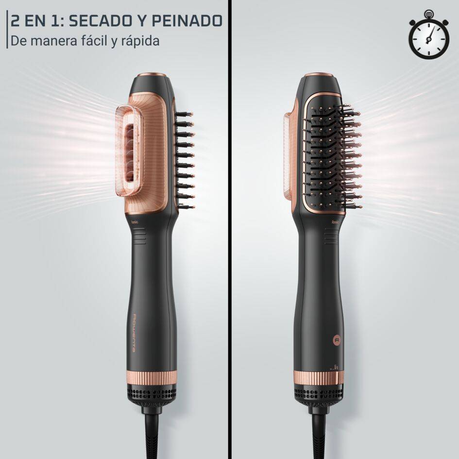 Reverso de Rowenta, Secador de pelo y cepillo de aire caliente 2 en 1, Peinado y Presecado Óptimos, Función Care, Color Negro