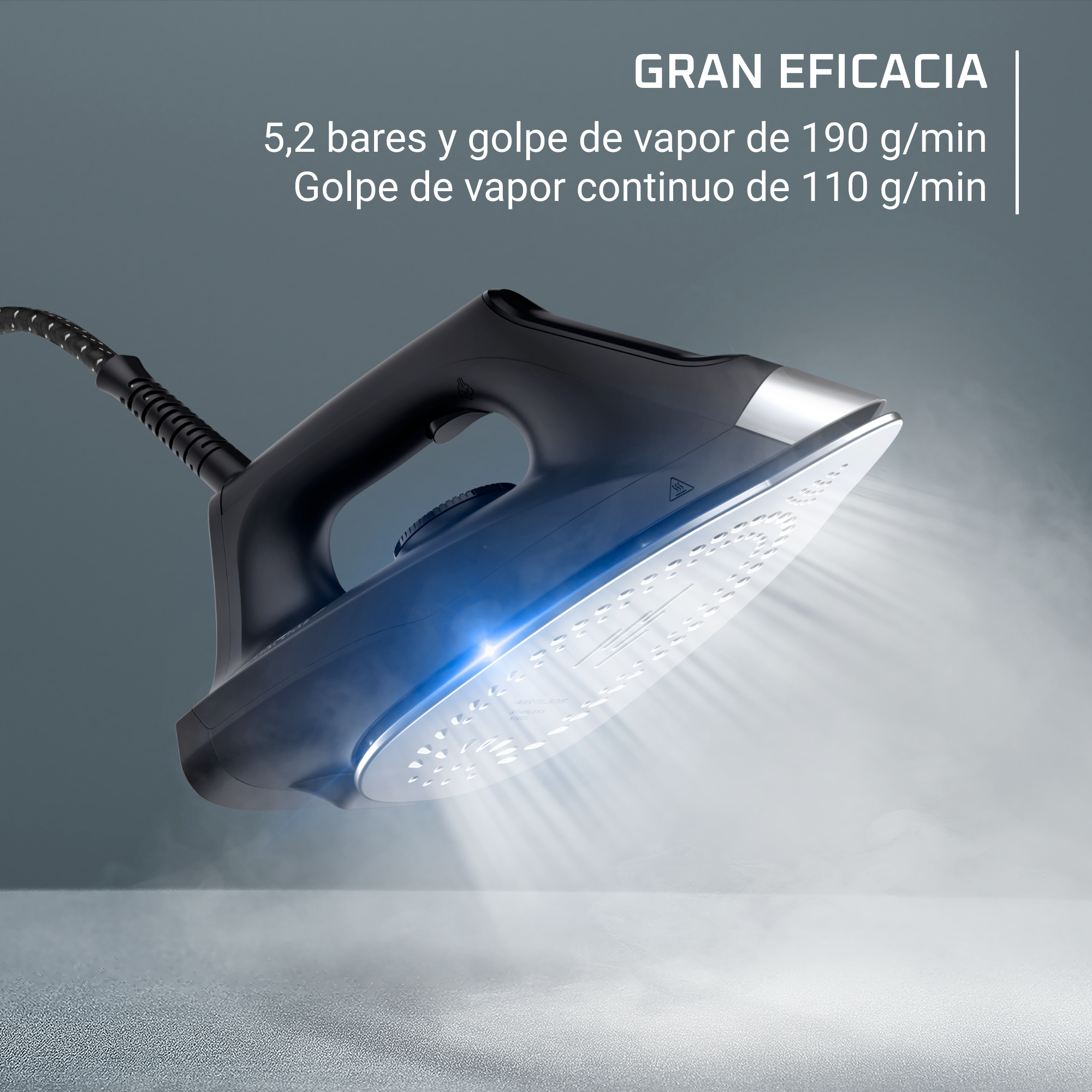 Essential de Rowenta, Centro de planchado, 5,2 bar de presión, Golpe de vapor de 200 g/min, Salida de vapor continua de 110 g/min, Diseño muy compacto