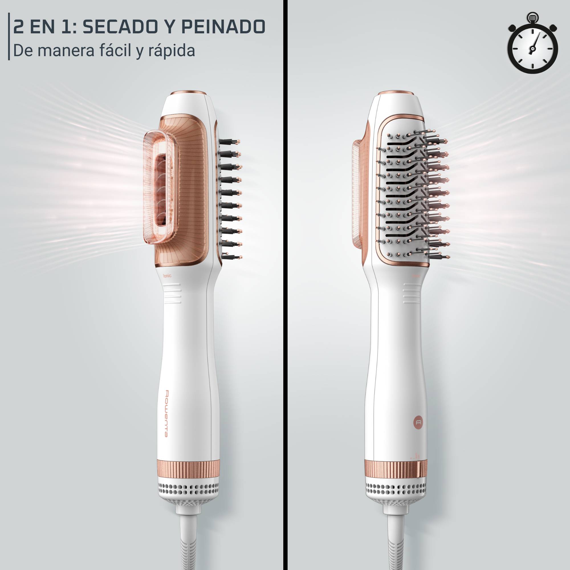 Reverso, Secador de pelo y cepillo de aire caliente 2 en 1, Peinado y presecado óptimos, Función Care, Blanco