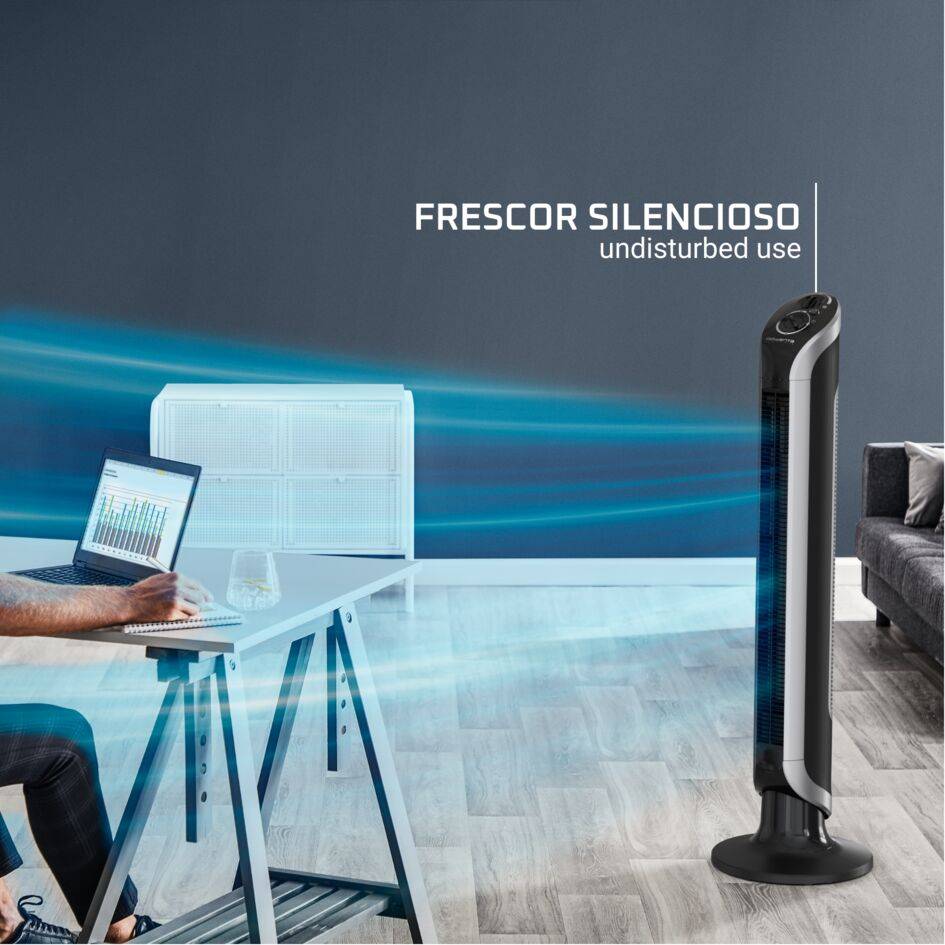 Ventilador de torre Rowenta Eole Infinite, potente, silencioso, bajo consumo, oscilación de 180°, 3 velocidades, temporizador