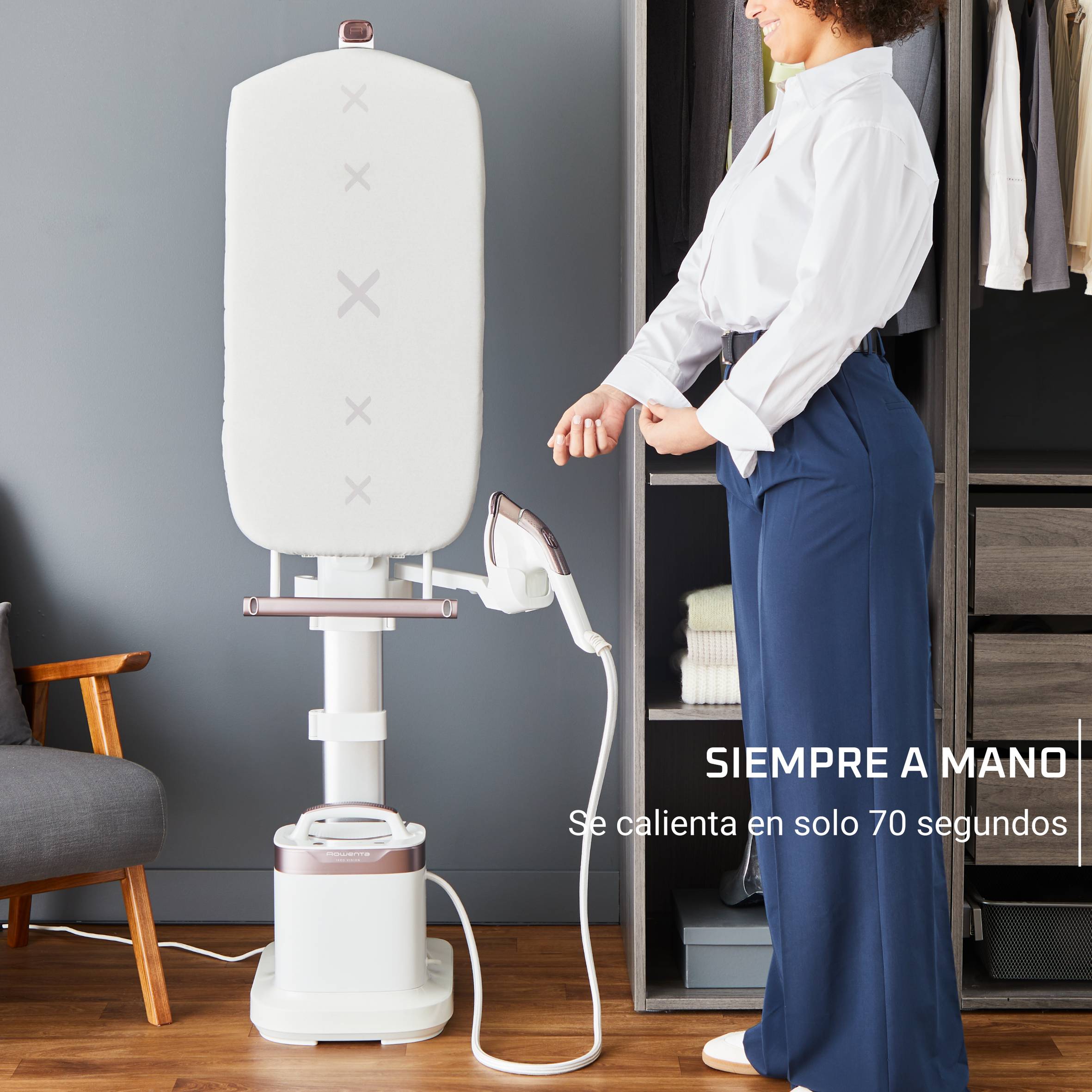 IXEO Vision de Rowenta, Plancha y Cepillo de vapor todo en uno, Tabla multiposición, LED Vision, Salida de vapor de hasta 80 g/min y un potente golpe de vapor de 200 g/min, QR1811F0