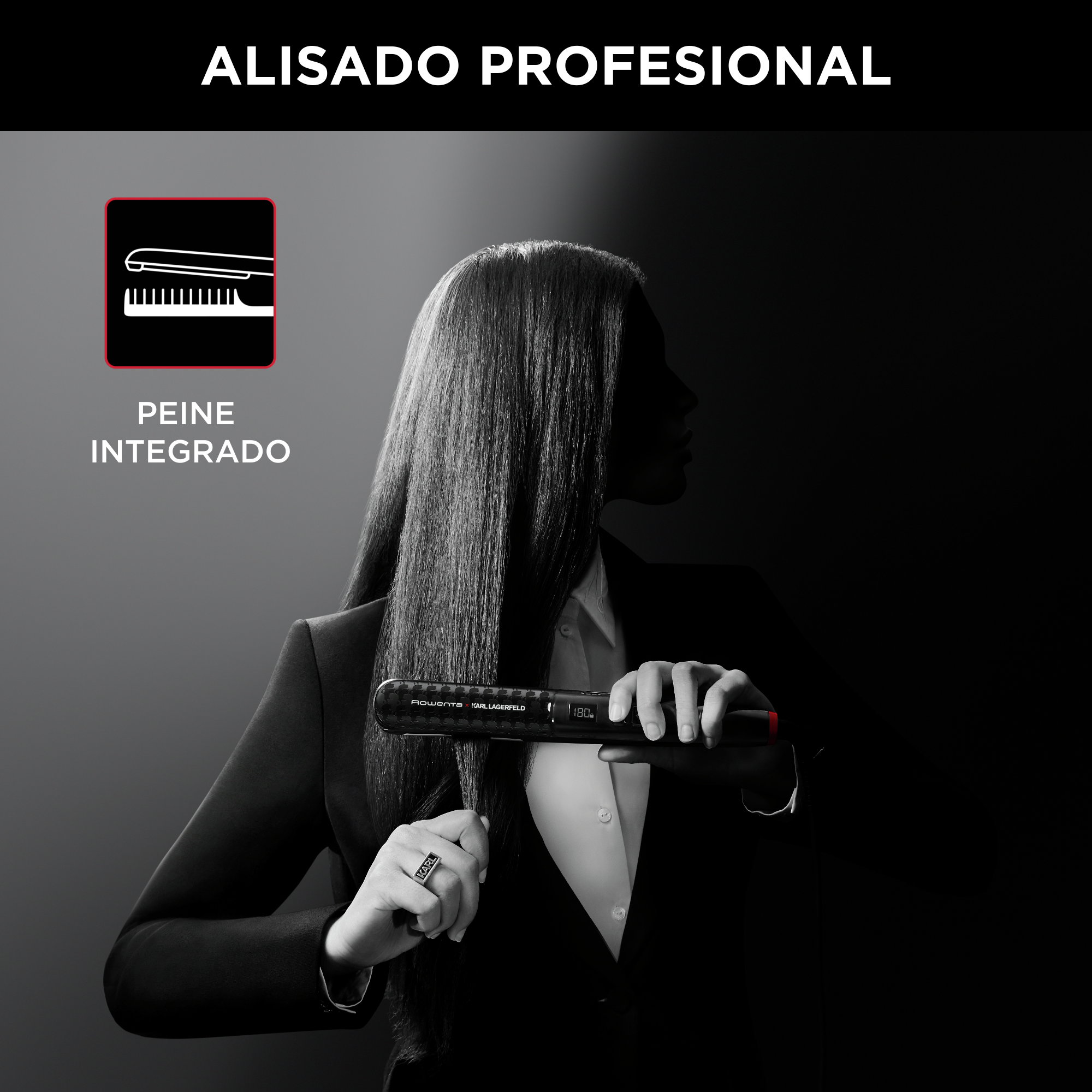 K/ Pro Stylist Karl Lagerfeld, Plancha de pelo, Cepillo integrado removible, Revestimiento Keratin & Glow