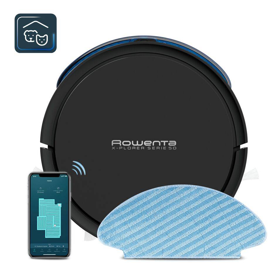 X-Plorer serie 50 de Rowenta, Robot aspirador, Navegación Inteligente, Acción de Limpieza 4 en 1, Animal Care