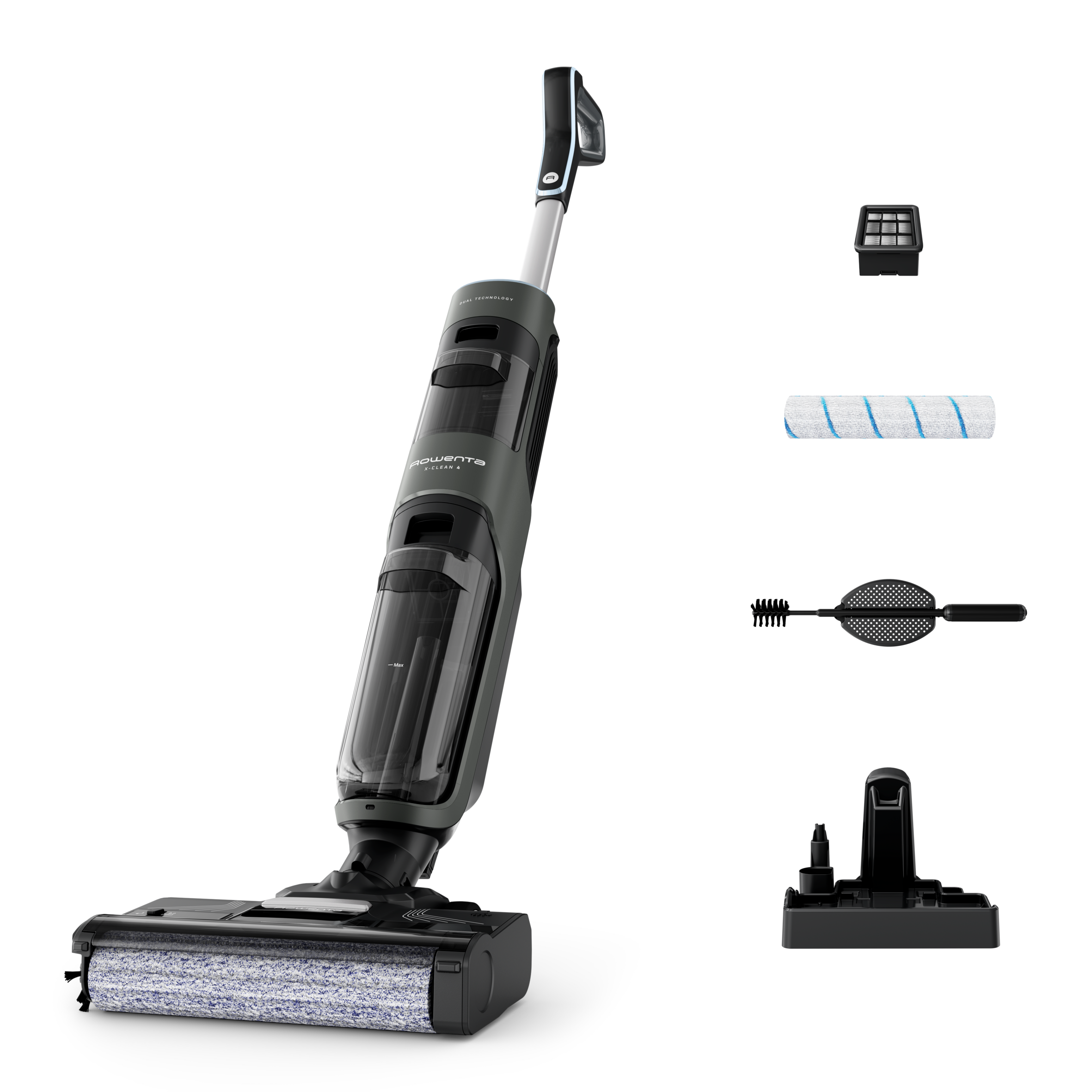 X-Clean 4 de Rowenta, Fregona Eléctrica Sin Cable, 2 en 1 Aspira y Friega a la vez, 200 W, Pantalla De Control Inteligente, 10kPA, Ajuste Automático De Limpieza: Eco, Auto Y Max