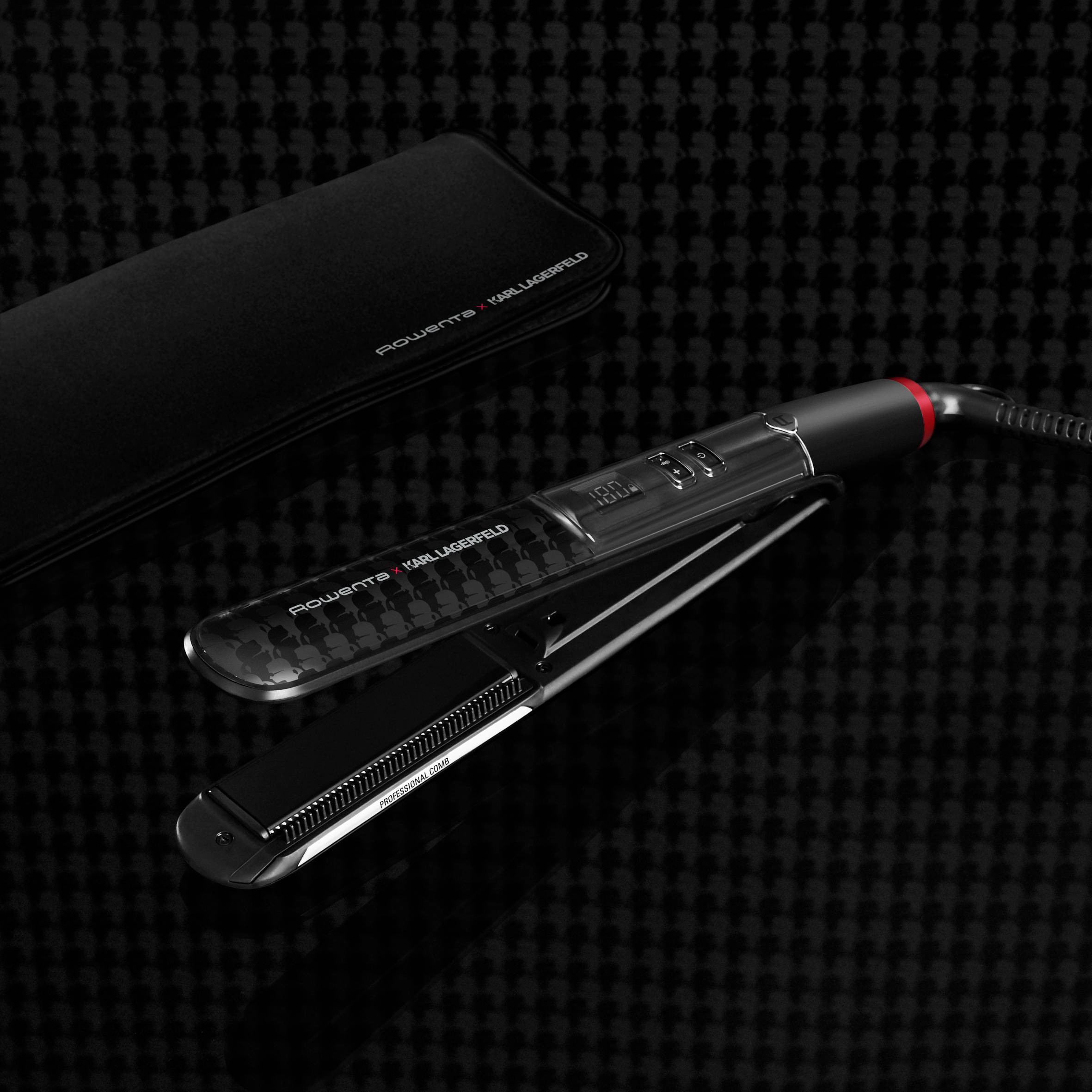 K/ Pro Stylist Karl Lagerfeld, Plancha de pelo, Cepillo integrado removible, Revestimiento Keratin & Glow