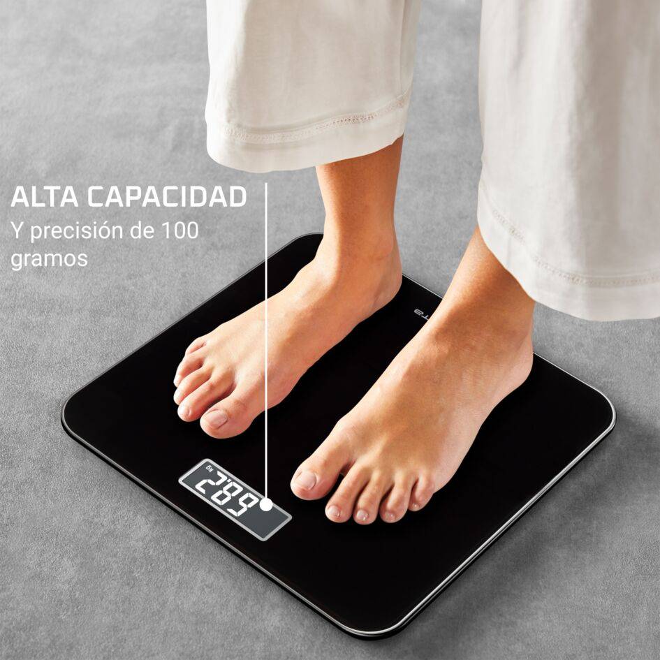 Premiss de Rowenta, Báscula de baño, Pantalla LCD de fácil lectura, 160 kg de capacidad, Negro