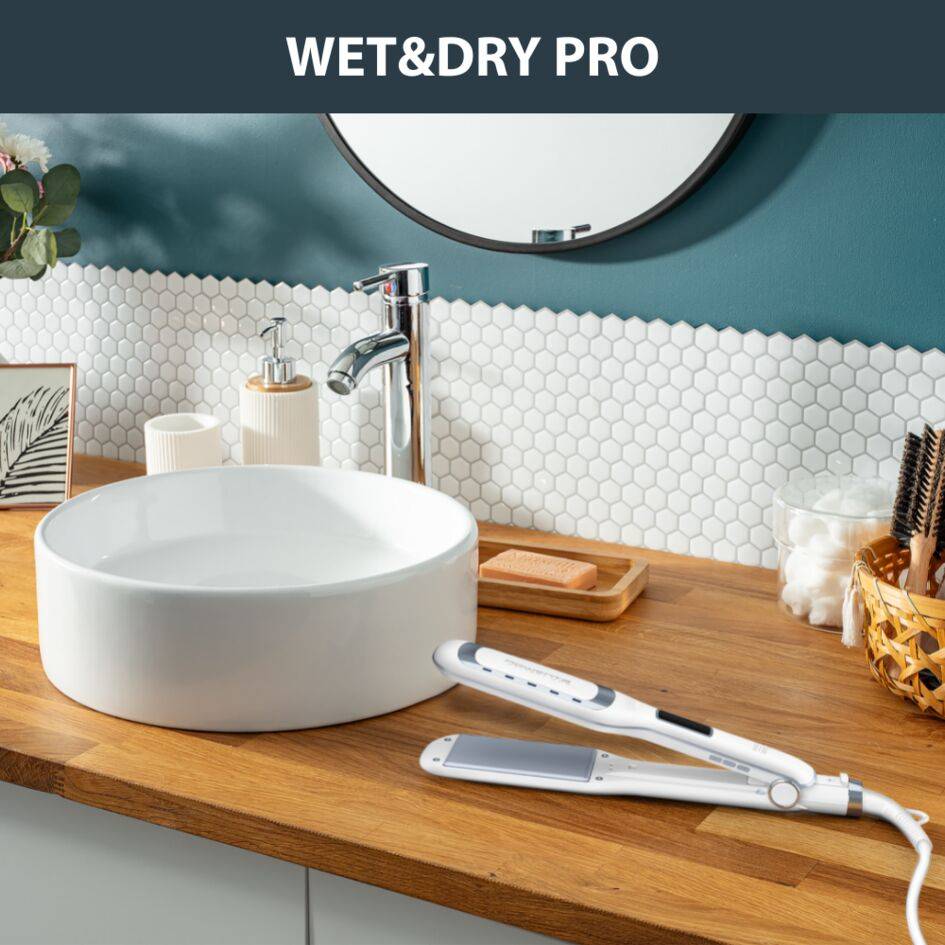 Wet&Dry Pro, Plancha de pelo, Para pelo seco y húmedo, Tecnología iónica, Nano Cerámica
