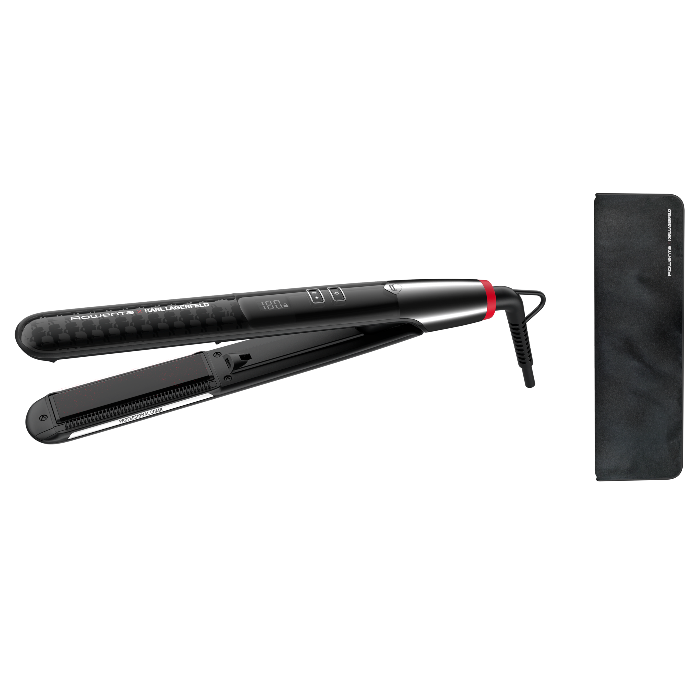 K/ Pro Stylist Karl Lagerfeld, Plancha de pelo, Cepillo integrado removible, Revestimiento Keratin & Glow