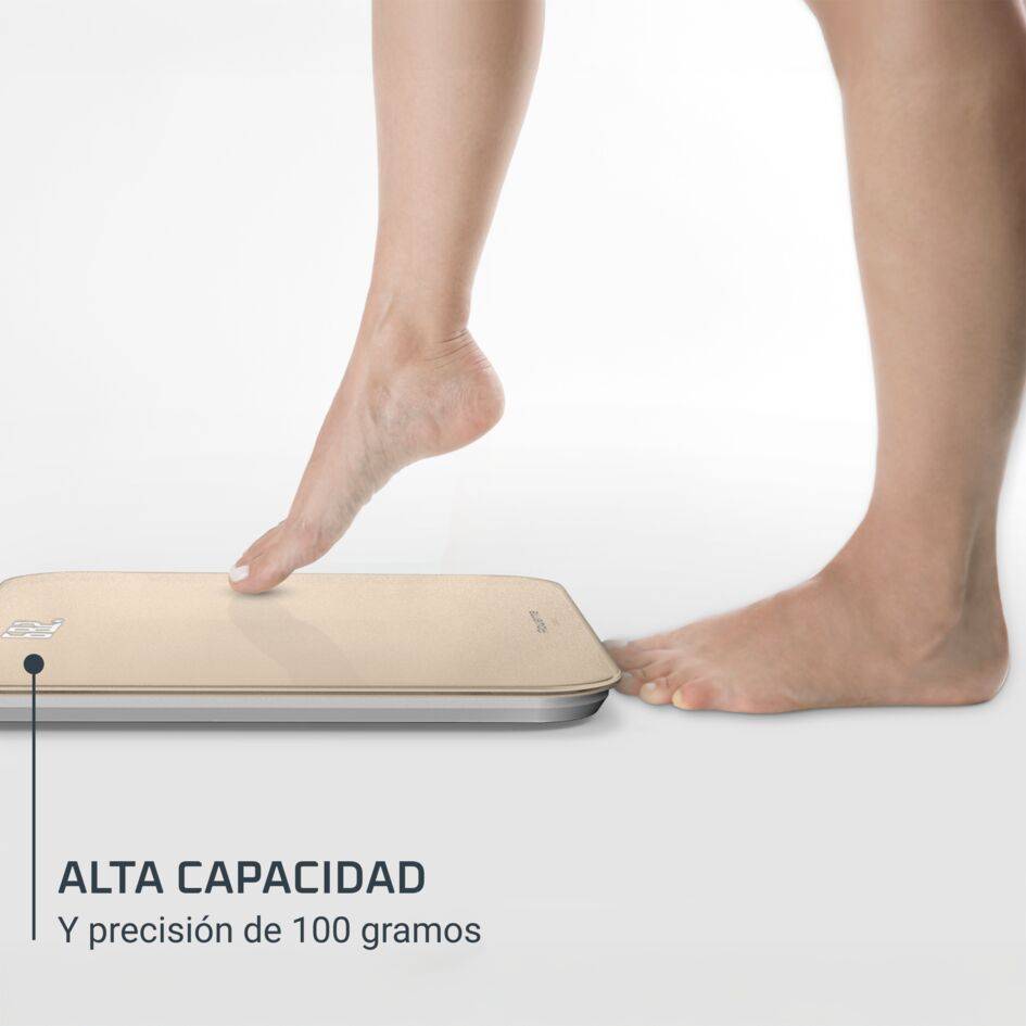 Classic de Rowenta, Báscula de baño, Pantalla invisible de fácil lectura, 180 kg de capacidad, Dorada