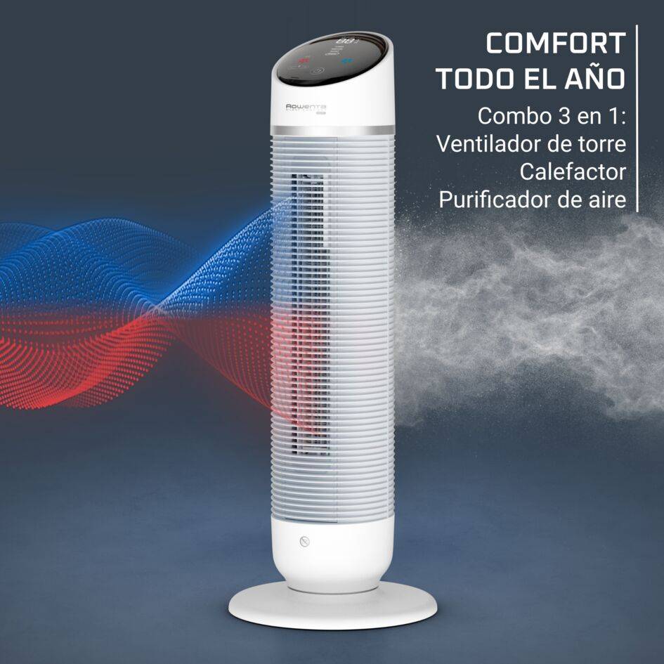 Silent Comfort 3 en 1, Ventilador de torre, Calienta y purifica, Silencioso